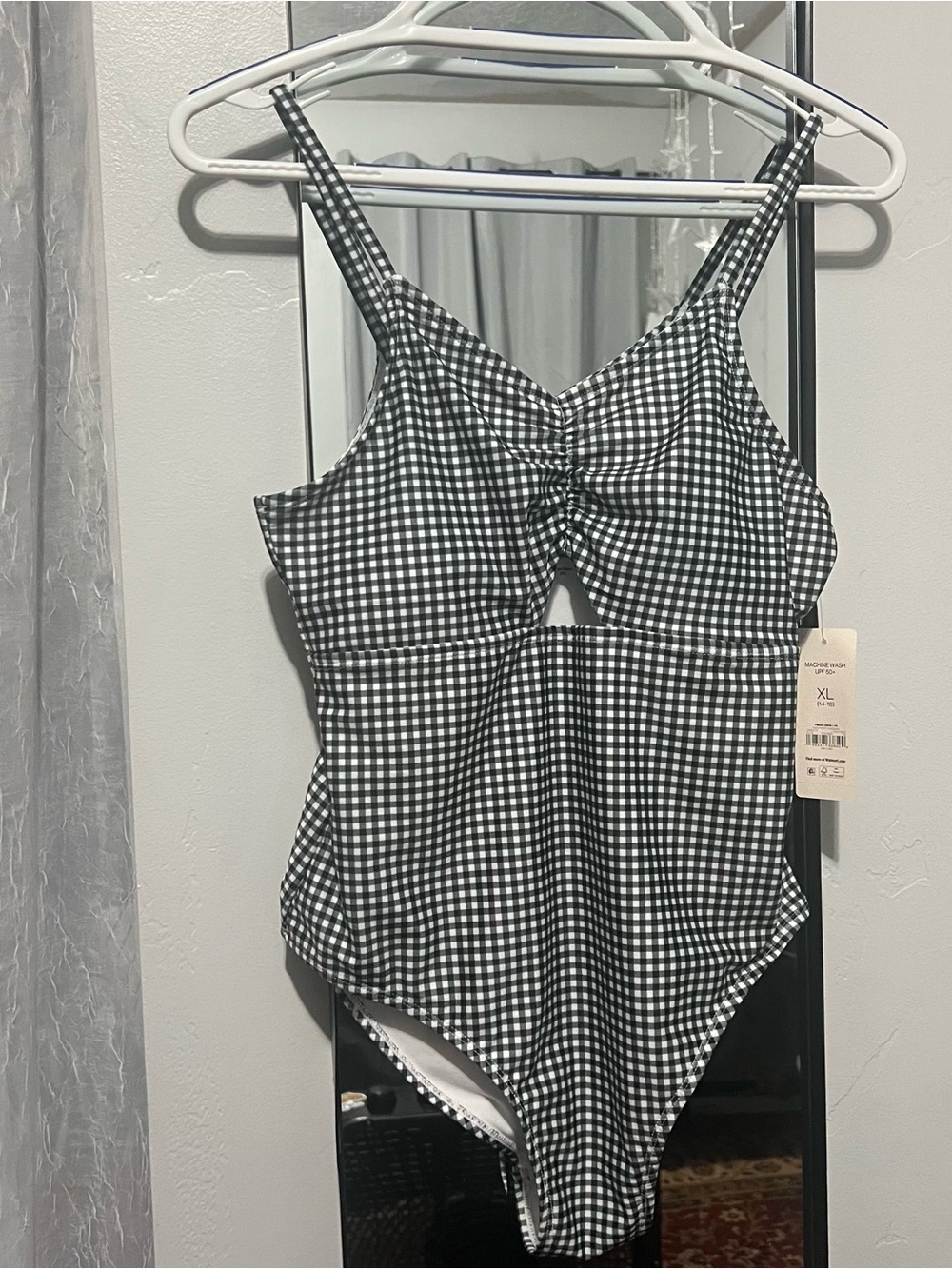 Weekend Academy XL (14-16) Black/White Gingham Ruched One-Piece Swimsuit UPF 50+